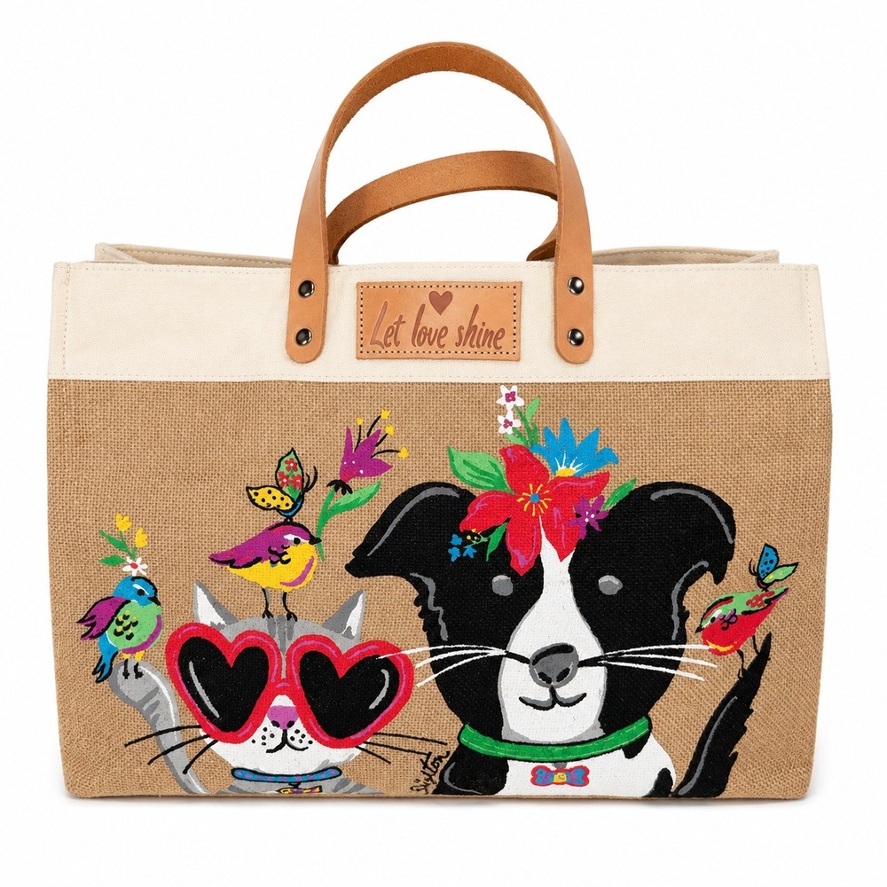 Brighton East West‎ Artful Heart Best Pals Burlap Tote Bag Let Love Shine Whimsy